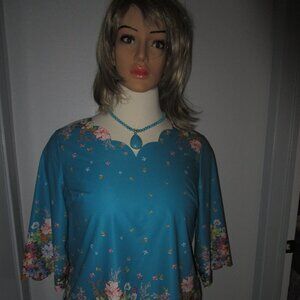 Women's Beautiful Turquoise Blouse w/floral print, 2XL, from Emery Rose by Shein